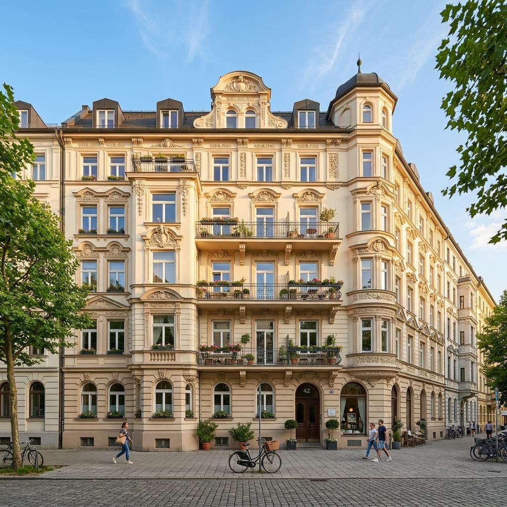 Stuckfassade des Altbaus in Schwabing